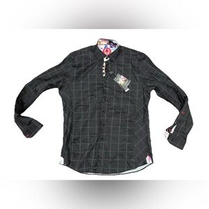 Au Noir Long Sleeve Button Down Up Mens Shirt Size 3 Medium Geometric Black New